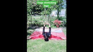 Yoga stretching legs flexible in the garden! very happy in the sun!