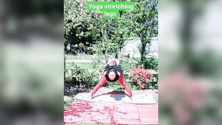 Yoga stretching legs flexible in the garden! very happy in the sun!