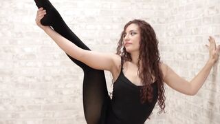 Stretching in Tights (Pantyhose) before dance class