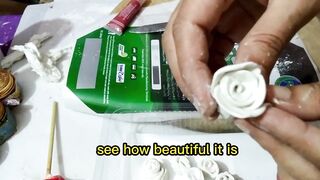 MAKE MINI ROSES, BUDS AND LEAVES FROM HOMEMADE FLEXIBLE CLAY|POLYMER CLAY |AIR DRY CLAY WITHOUT TOOL