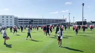 Miami Hurricanes practice March 11, 2022 offensive stretching