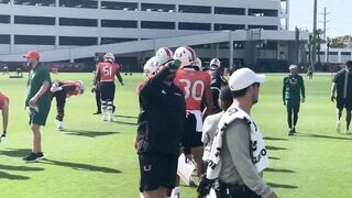 Miami Hurricanes practice March 11, 2022 offensive stretching