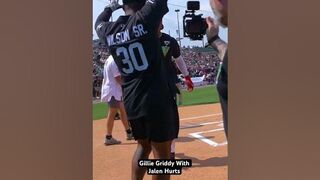 Jalen Hurts Griddy’s With Gillie After Homerun At Devonta Smith’s Celebrity Softball Game