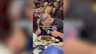 Competitive eater demolishes Texas 72oz steak challenge