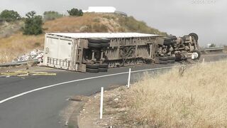 San Diego: I-15 Flipped Semi Truck w/ Trailer 06172023