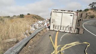 San Diego: I-15 Flipped Semi Truck w/ Trailer 06172023