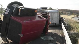 San Diego: I-15 Flipped Semi Truck w/ Trailer 06172023