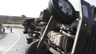 San Diego: I-15 Flipped Semi Truck w/ Trailer 06172023