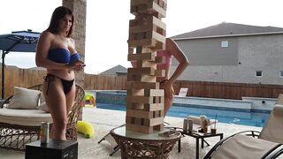 They Have So Much Fun Playing Jenga With Their Bikinis! Surprise Ending...