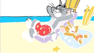 Menggambar dan Mewarnai Tom & Jerry Bersantai di Pantai