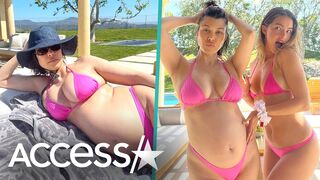 Kourtney Kardashian Shows Off Baby Bump In Matching Pink Bikinis w/ Addison Rae