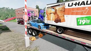 Double Flatbed Trailer Truck vs Speedbumps Train vs Cars Beamng.Drive#0001