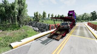 Double Flatbed Trailer Truck vs Speedbumps Train vs Cars Beamng.Drive#0001