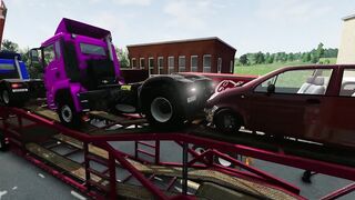 Double Flatbed Trailer Truck vs Speedbumps Train vs Cars Beamng.Drive#0001