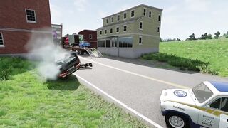 Double Flatbed Trailer Truck vs Speedbumps Train vs Cars Beamng.Drive#0001