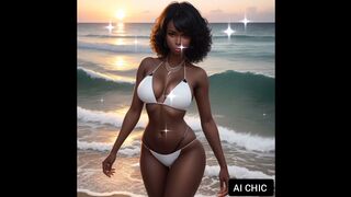 AI CHIC Fantasy black girls in white bikinis in the astonishing sunset #ai #lookbook