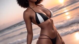 AI CHIC Fantasy black girls in white bikinis in the astonishing sunset #ai #lookbook