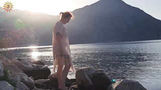 Meditation by the sea. Yoga at dawn. Morning meditation. Mountains. Montenegro. Mila Naturist