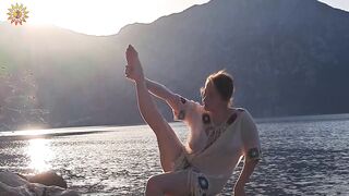 Meditation by the sea. Yoga at dawn. Morning meditation. Mountains. Montenegro. Mila Naturist