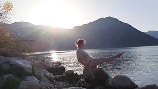 Meditation by the sea. Yoga at dawn. Morning meditation. Mountains. Montenegro. Mila Naturist