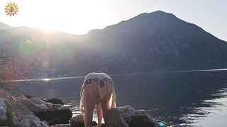 Meditation by the sea. Yoga at dawn. Morning meditation. Mountains. Montenegro. Mila Naturist