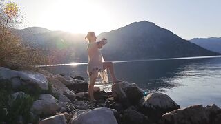 Meditation by the sea. Yoga at dawn. Morning meditation. Mountains. Montenegro. Mila Naturist