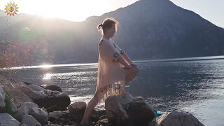 Meditation by the sea. Yoga at dawn. Morning meditation. Mountains. Montenegro. Mila Naturist