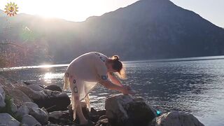 Meditation by the sea. Yoga at dawn. Morning meditation. Mountains. Montenegro. Mila Naturist