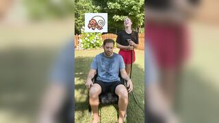 Full video on my tiktok!! #coupleschallenge #marriagehumor #husbandwifecomedy #waterhose #funny