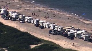 Sandy Neck Beach filled with campers on Labor Day weekend