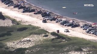 Sandy Neck Beach filled with campers on Labor Day weekend