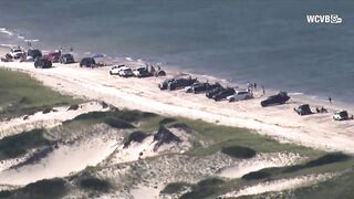 Sandy Neck Beach filled with campers on Labor Day weekend