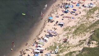 Large crowds spotted on Cape Cod Bay beach on Labor Day weekend