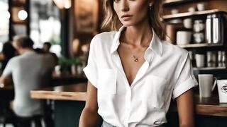 AI Models - White Shirt and Coffee