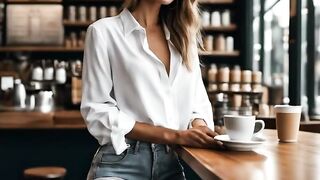 AI Models - White Shirt and Coffee