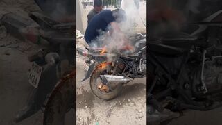 SAVED A BIKE FROM BURNING ❤️ #telugu #teluguvlogs #ytshorts #bike #duke #funny #vsavlogs #shorts