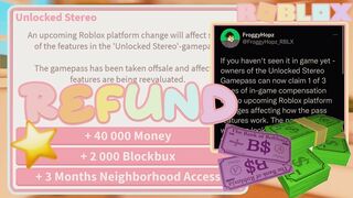 FREE BLOXBURG MONEY, BLOCKBUX OR NEIGHBORHOOD! *NO MORE UNLOCKED STEREO GAMEPASS* Roblox