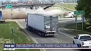 Tractor-Trailer nearly crashes into other vehicles on Louisiana highway