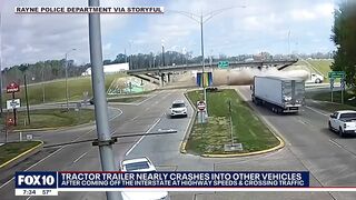 Tractor-Trailer nearly crashes into other vehicles on Louisiana highway