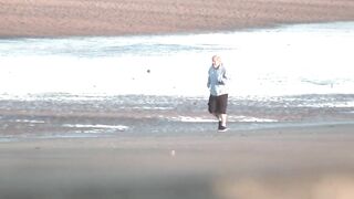 Boris running on Blackpool beach with added Baywatch theme.