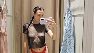 Try On haul Transparent lingerie and clothes At The Mall