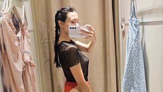 Try On haul Transparent lingerie and clothes At The Mall