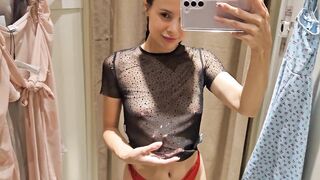 Try On haul Transparent lingerie and clothes At The Mall