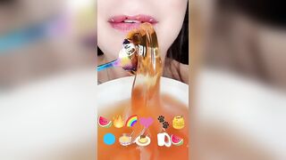 Satisfying ASMR Eating Emoji Food Challenge JELLY STRAWS GUMMY BALLS MELON TOAST Mukbang 먹방