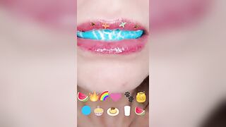 Satisfying ASMR Eating Emoji Food Challenge JELLY STRAWS GUMMY BALLS MELON TOAST Mukbang 먹방