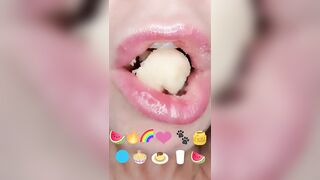 Satisfying ASMR Eating Emoji Food Challenge JELLY STRAWS GUMMY BALLS MELON TOAST Mukbang 먹방