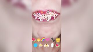 Satisfying ASMR Eating Emoji Food Challenge JELLY STRAWS GUMMY BALLS MELON TOAST Mukbang 먹방