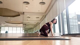 1 Minute Morning Yoga Routine, Flexible Girl Stretching on Bed