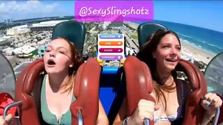 Two hotties wearing bikinis on slingshot! Fun and funny reaction from these two babes! #sexy #fyp