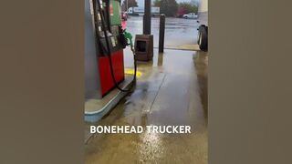 Bonehead trucker drops trailer in the fuel island #bonehead